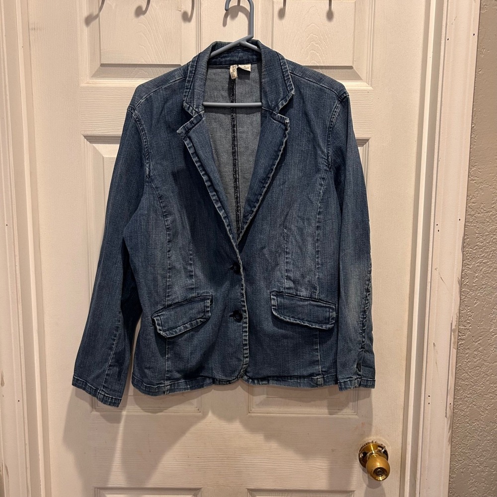 St. John's Bay Women's‎ Denim Blazer Jacket 1X Cotton Stretch Cottage Pockets